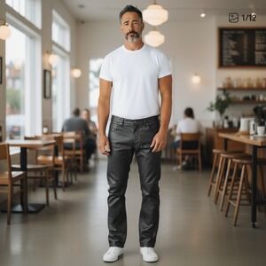 L.A. Leather Mens Genuine‎ Leather Pants Black Pleated Size 38